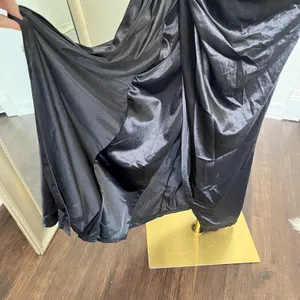 Promgirl Black Satin Strapless Long V-Neck Leg Slit Evening Dress M thumbnail 6