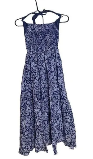 Vintage 1970's blue and white floral maxi dress thumbnail 1