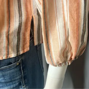 Anthropologie Bishop + Young Coastal Boho Striped Cotton Blouse Orange Cream M thumbnail 3