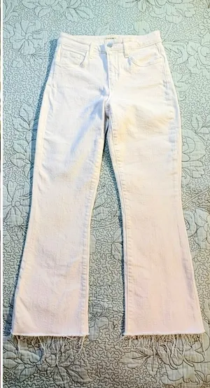 💥L’AGENCE Kendra High Rise Cropped Flare Jeans Blanc White Raw Hem Sz 24💛 thumbnail 1