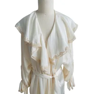 Vintage Etienne Cream Lace Peignoir Robe Small Embroidered Dressing Gown thumbnail 6