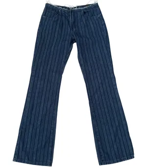 EUC Lioness Charismatic Mid Rise Flare Jeans Sz M Dark Denim Blue Striped y2k thumbnail 1