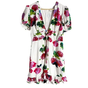 Ashley Park White Floral Print Lace Up Corset Ruffle Hem V-Neck Mini Dress 12 thumbnail 5