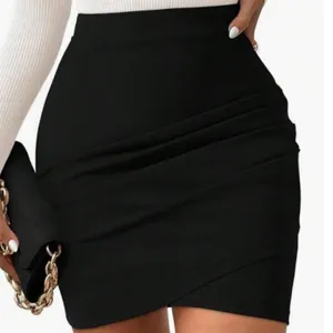 Black High Waisted Tulip Mini Skirt Draped Crossover Front Size Medium thumbnail 1
