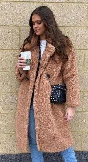 Jayley Mocha Faux Shearling Coat OSFM thumbnail 1