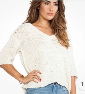 Free People Park Slope Cream V-Neck Cabincore Knit Sweater Medium. thumbnail 1