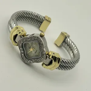 Collezie Two-tone Mother Pearl Dial Crystal Bezel Womens Cuff Watch New Battery thumbnail 5
