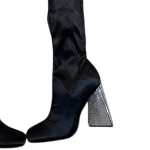 NEW ASOS Glam Black Over-the-Knee Stretch Boots Crystal Embellished Cone Heel thumbnail 7