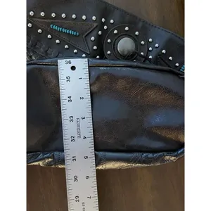 Brown leather BOHO Southwest fringe bag purse studded Turquoise Accent Aztec thumbnail 10