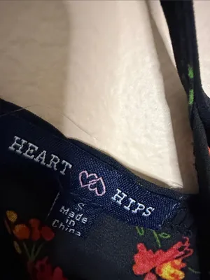 Heart Hips Black Mini Sundress with Red and Yellow Floral thumbnail 2