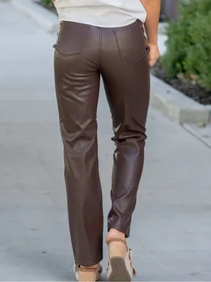 NWT Judy Blue Faux Leather Tummy Control High Rise Straight Pants Brown Size 20W thumbnail 8