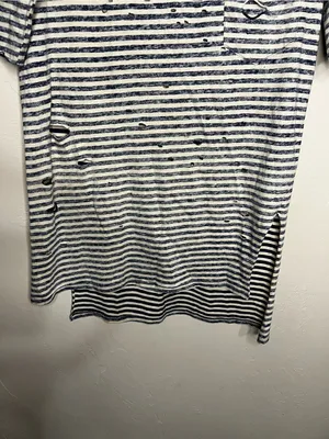 We The Free People Tommy Destroyed Blue White Striped Grunge Edgy Tshirt‎ thumbnail 4