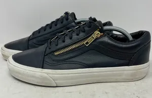 Vans Black Leather Side Zip Low Sneakers Womens 7.5 Mens 6 thumbnail 1