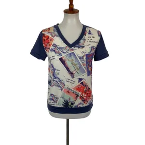 Peter Som Design Nation Top XS Short Sleeve Blue Printed Artsy Modern thumbnail 2
