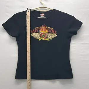 Harley‎ Davidson Y2k Motor Girl Baby Tee Black Large thumbnail 10