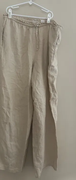 Vintage GAP 100% Linen Wide Leg Pants Medium Beige Drawstring Waist Hong Kong thumbnail 1