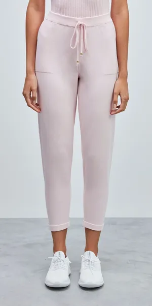 Anselmi Drawstring Waist Knit Pants With Italian Hem Light Pink thumbnail 1