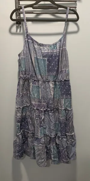 Beachlunchlounge‎ Tiered Sundress Blue Large Boho Patchwork Summer Beach thumbnail 1