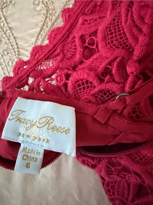 Tracy Reese Red Floral Lace High-Low Dress thumbnail 9