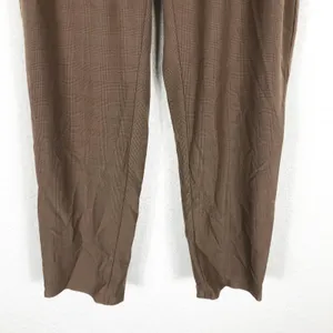 Athleta Skyline Plaid Pants Size 2 Brown Paperbag Tie Casual Lightweight thumbnail 10