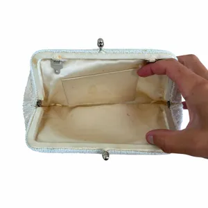 Vintage 1950s White Micro Seed Bead Clutch Purse Evening Bag Swirl Spiral Bridal thumbnail 3