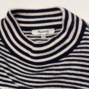 Madewell Stripe-Mix Ashbury Mockneck Sweater Dark‎ Indigo Navy Blue & White XXS thumbnail 10