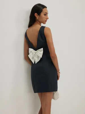 Commense Preppy Bow Backless Tank Charcoal Gray Minimalist Dress NWT Large thumbnail 2