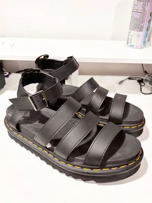DR. MARTENS WOMAN SANDALS SHOES Black WEDGE CASUAL LEATHER CODE BLAIRE Size 10 thumbnail 3