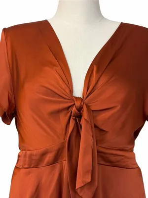 Baltic Born Poppy Satin Midi Dress Size XXL Rust Tie Front Stretch Wedding Guest thumbnail 10