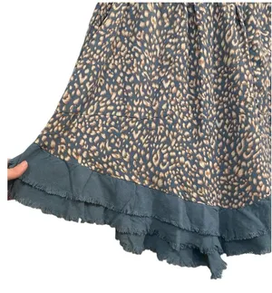 Umgee Leopard Print Mini Skirt Blue Linen Blend Size Large thumbnail 5