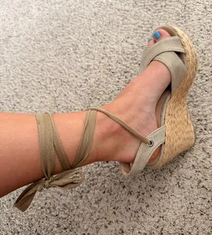 Lulus beige tie up wedge sandals thumbnail 3