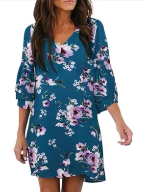 Floral Dress Belongsci Size Large Blue thumbnail 1