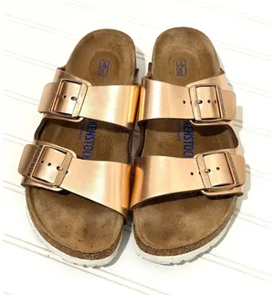 Birkenstock Arizona Soft Footbed Copper Rose Gold Metallic Sandals Narrow 39 thumbnail 1