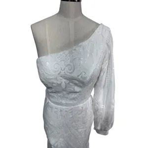 Women's White‎ One Shoulder Lace Sequin Formal Dress Elegant Stunning Bridal 8 thumbnail 4