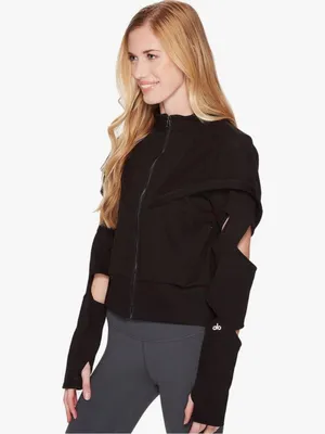 ALO Yoga‎ Small Mix Jacket Zip Up Cut Out Long Sleeve Fleece Hooded Casual Black thumbnail 13