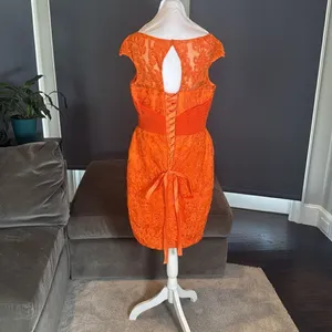 Women’s Orange Tea Length Formal Mother of the Bride Dress Corset Back Size 14 thumbnail 5