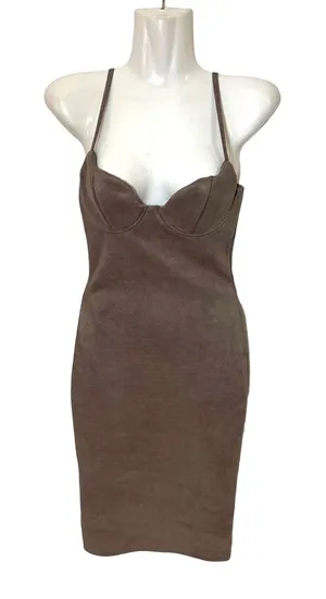 Women's Windsor Faux Suede Spaghetti Strap Party Dress Oatmeal Brown Size XS thumbnail 1