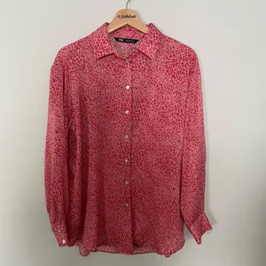 Zara Leopard Print Button-Up Blouse- Pink and Red- Button Cuffs- Size Small thumbnail 9