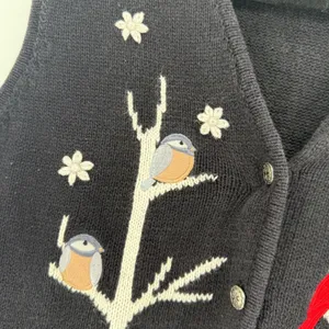Southern Lady Vintage Black Bird Embroidered Knit Sweater Vest Size M Cardinal‎ thumbnail 4