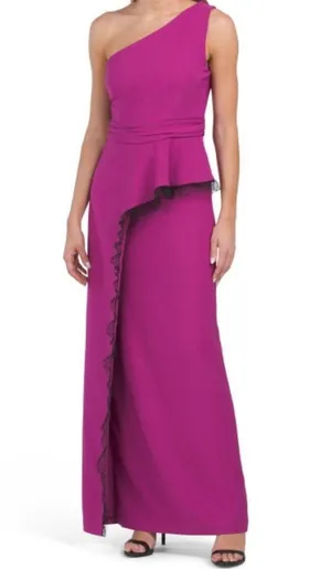 JS Collections New Hayley One Shoulder Column Evening Gown Cerise Black thumbnail 4