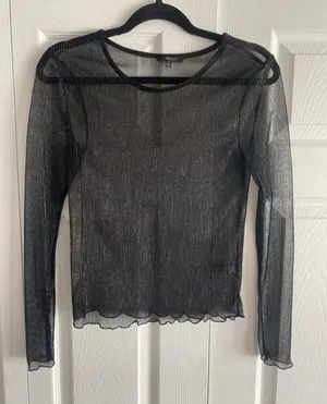 Blashe Pleated Metallic Mesh Top Womens Size S Black Sheer Shimmer Y2K‎ Edgy thumbnail 1