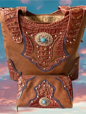 Western Embellished Tote Bag with Matching Wallet thumbnail 1