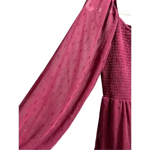 Altar’d State Women’s Vibrant Burgundy Babydoll Tiered Long Sleeve Dress Sparkle thumbnail 9