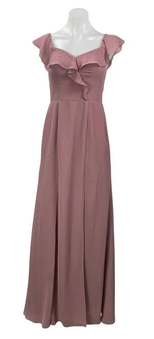Azazie Pink Ruffle Flutter Sleeve Sweetheart Fit & Flare Bridesmaid Dress Size 8 thumbnail 1