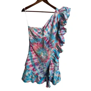 Alla Berman Leila Tie Dye Swiss Dot One Shoulder Dress Ruffles Womans M NWT thumbnail 2