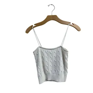 Brandy Melville White Cable Knit Cami Tank Top Cropped Cotton Sleeveless One Sz thumbnail 2