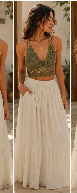 Anemone Lace Bralette Womens Medium Olive Green Boho Smocked Back Lined Strappy thumbnail 1