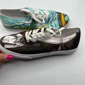 Vans Mens 6.5 Womens 8 Shoes Sneakers‎ Blue Black Art Scenes Customized Skater thumbnail 4