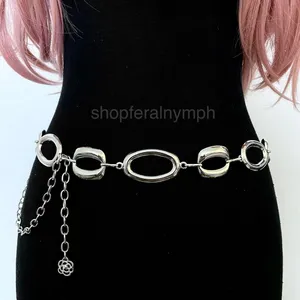 Silver Y2K Liquid Chrome Chunky Oval Chain Belt, Fits 23 to 43 Inches, X7GA1342 thumbnail 1