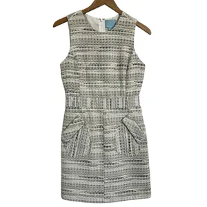 CeCe Cynthia Steffe Metallic Tweed Dress White Sz 2 thumbnail 3